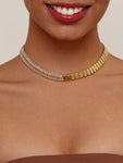 18K Gold-Plated Two-Tone Zircon Choker Necklace