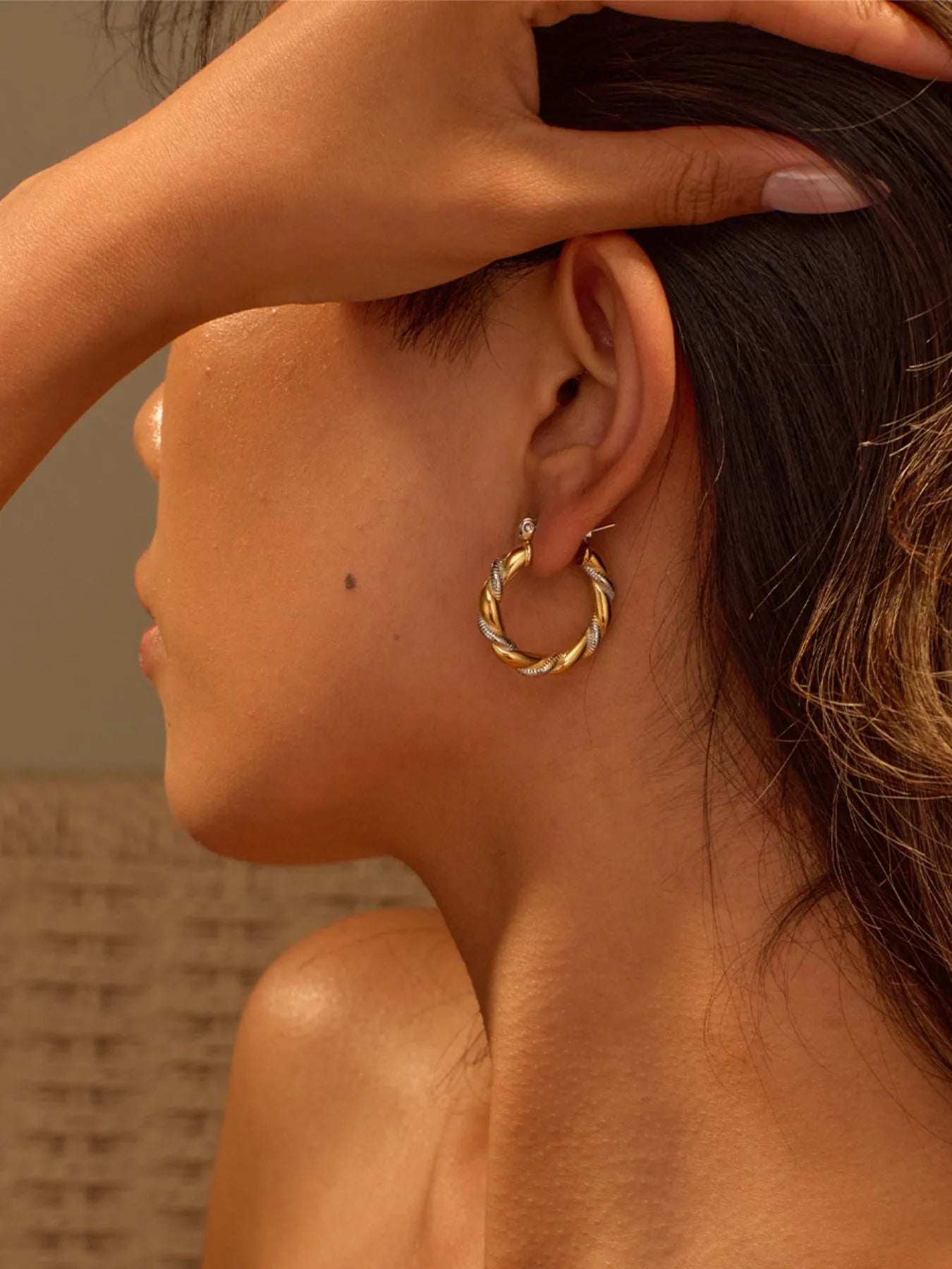 Two-Tone Twisted Rope Hoop Earrings