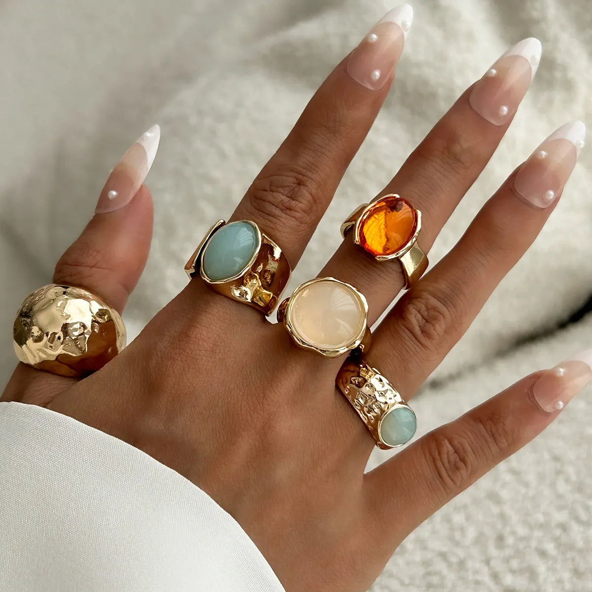 5-Piece 18K Gold-Plated Acrylic Stainless Steel Ring
