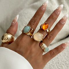 5-Piece 18K Gold-Plated Acrylic Stainless Steel Ring
