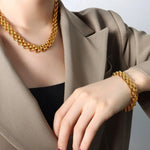 Gold Chain Link Jewelry Set with Necklace and Bracelet
