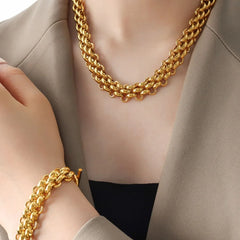 Gold Chain Link Jewelry Set with Necklace and Bracelet