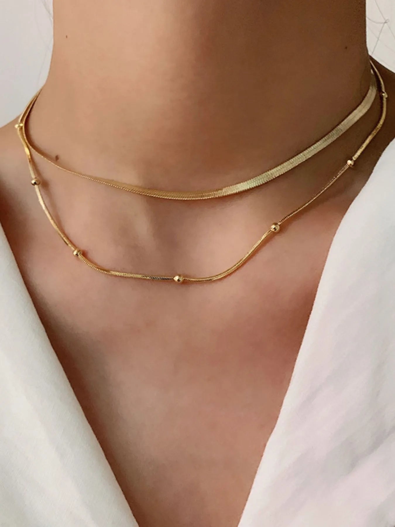 18K Gold-Plated Stainless Steel Layered Snake Chain Necklace