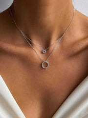 Double Layer Inlaid Zircon Pendant Necklace