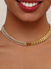 18K Gold-Plated Two-Tone Zircon Choker Necklace