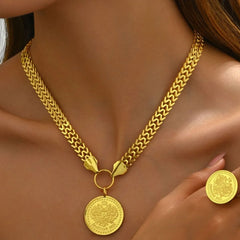 4 Piece 18K Gold-Plated Coin Jewelry Set