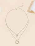 Double Layer Inlaid Zircon Pendant Necklace